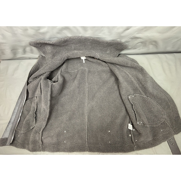 Avec Les Filles Womens Bonded Faux Shearling Biker Moto Jacket - Gray Size XL - Picture 8 of 15